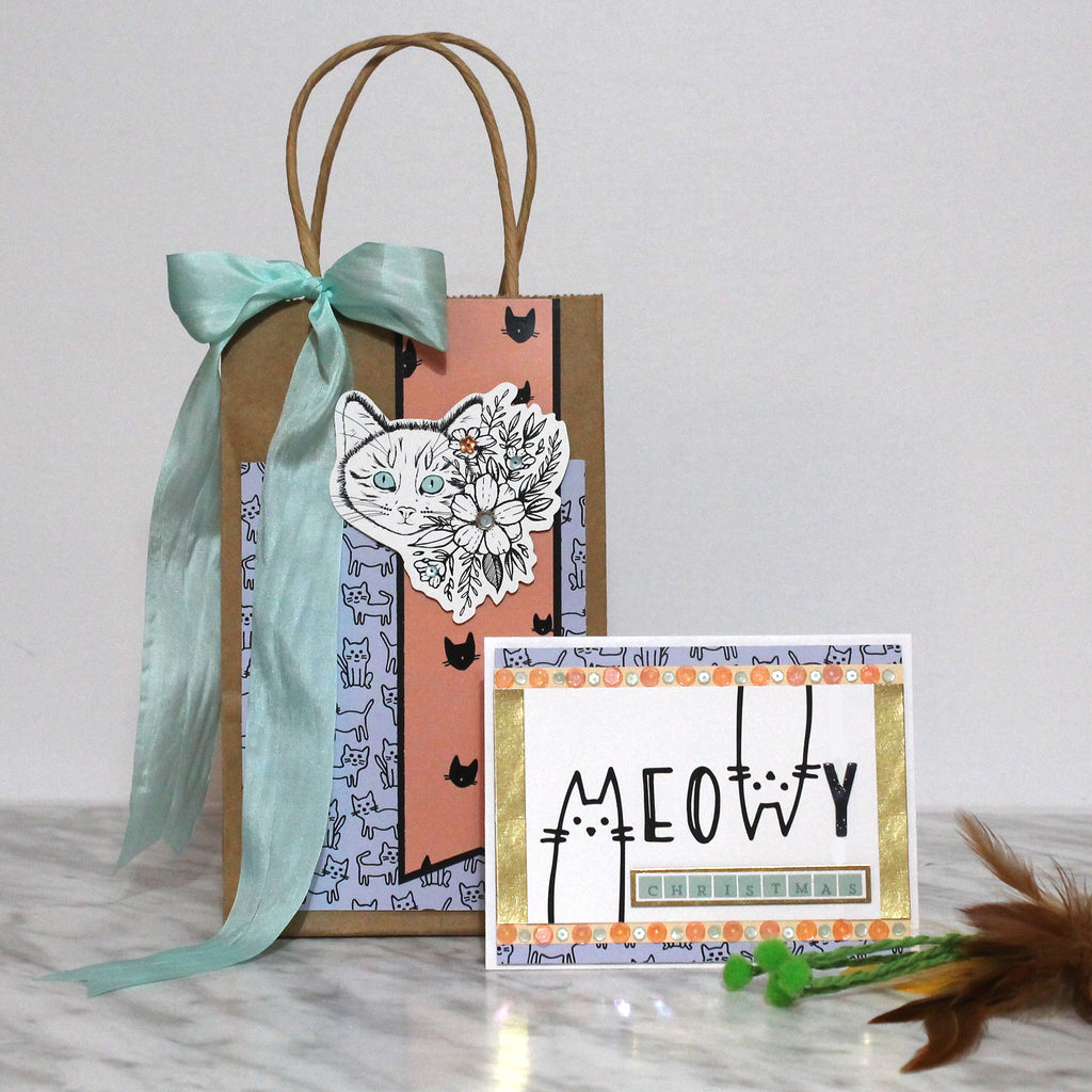 Meowy Christmas Card and Gift Bag by Tracy